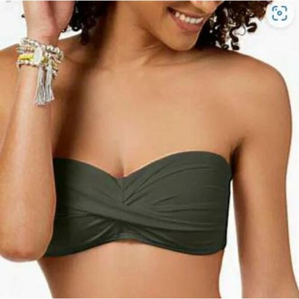 Bar III Womens Twist Swim Bandeau Bikini Top Green Size S 14177